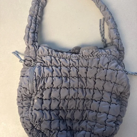 Urban Expressions Puffy Shoulder Bag Gray Ruched Nylon Trendy Puffer Handbag - Picture 3 of 7